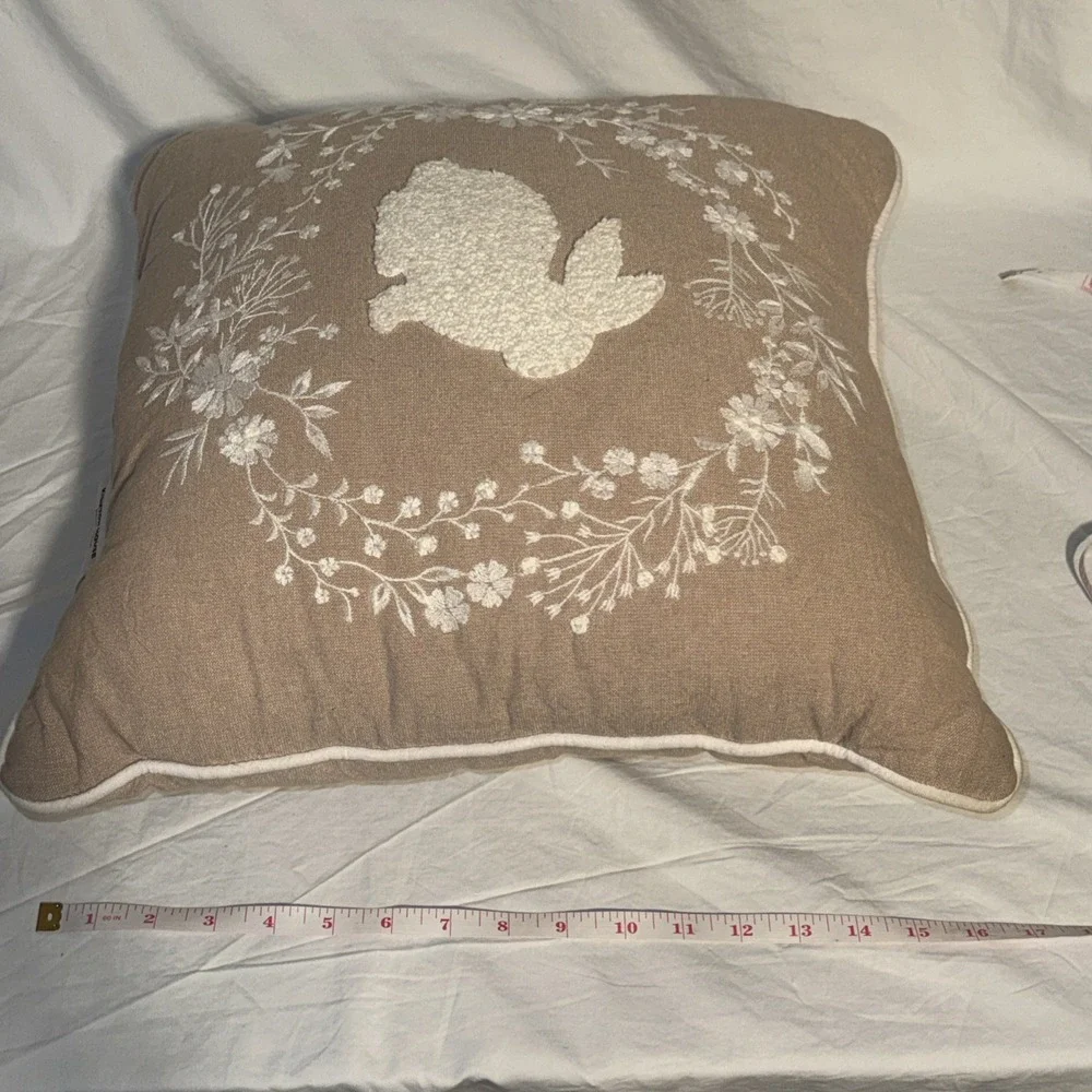 Kirkton House Easter Pillow Beige White Embroidered‎ Bunny & Cross Throw